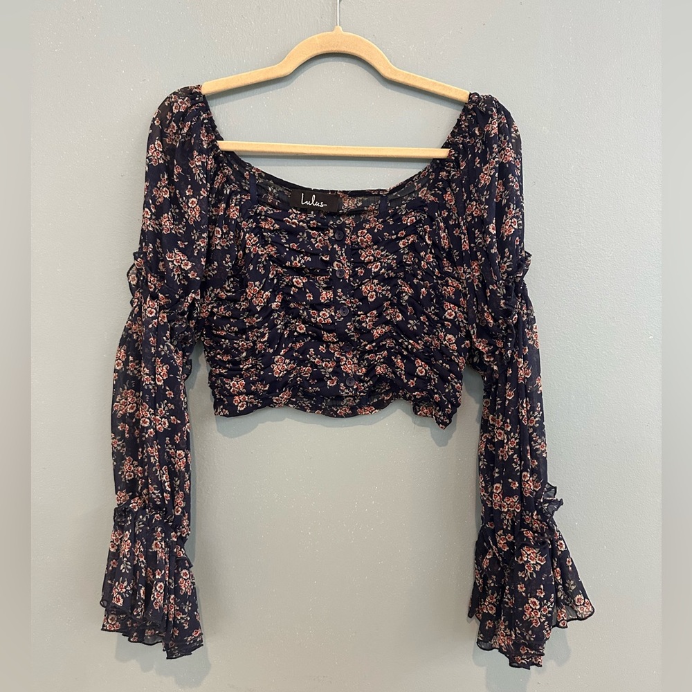 Off the Shoulder Navy Paisley Print top